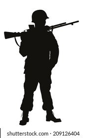 Second World War Soldier With Riffle Detailed Vector Silhouette. EPS 8