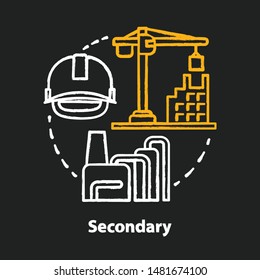 Secondary Chalk Concept Icon. Processing And Manufacturing Industry Idea. Economy Sector. Manufacture Of Finished Products. Heavy And Light Industry. Vector Isolated Chalkboard Illustration