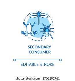 Secondary Consumer Blue Concept Icon. Grazing Food Chain Link. Amphibian And Insects. Natural Ecosystem Idea Thin Line Illustration. Vector Isolated Outline RGB Color Drawing. Editable Stroke