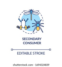 Secondary consumer concept icon. Grazing food chain link. Amphibian and insects. Natural ecosystem idea thin line illustration. Vector isolated outline RGB color drawing. Editable stroke