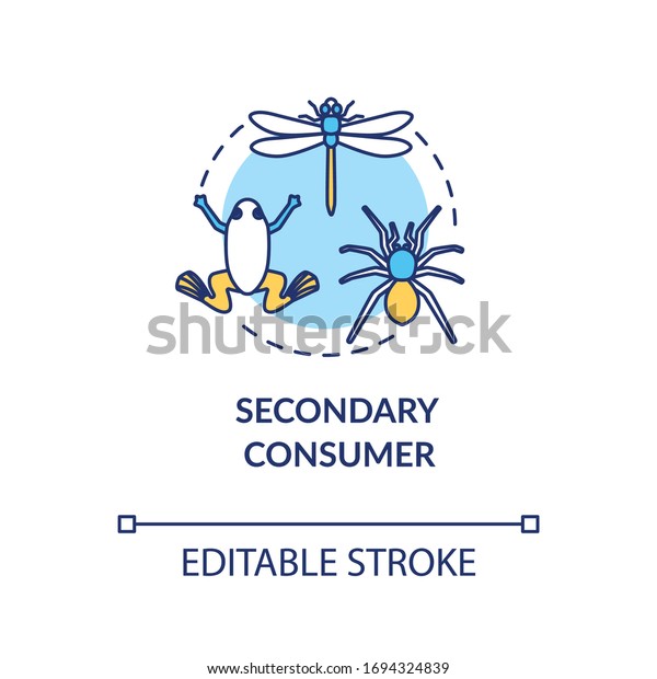 第2のコンシューマーコンセプトのアイコン 食物連鎖の接続 両生類と昆虫 自然の生態系のコンセプトの細い線のイラスト ベクター分離型アウトラインrgbカラー描画 編集可能なストローク のベクター画像素材 ロイヤリティフリー