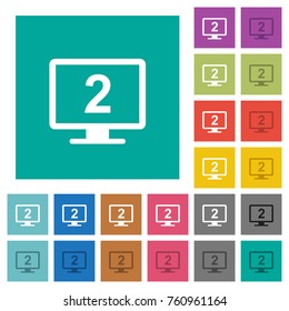 Secondary display multi colored flat icons on plain square backgrounds. Included white and darker icon variations for hover or active effects.