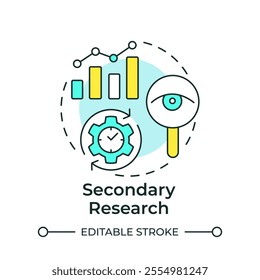 Secondary research multi color concept icon. Statistical metrics. Monitoring, control. Round shape line illustration. Abstract idea. Graphic design. Easy to use in infographic, presentation