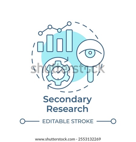 Secondary research soft blue concept icon. Statistical metrics. Monitoring, control. Round shape line illustration. Abstract idea. Graphic design. Easy to use in infographic, presentation