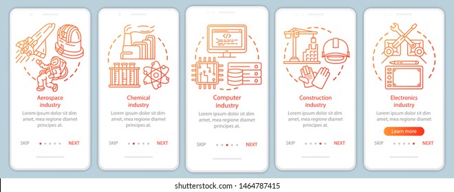 Secondary Sector Of Economy Onboarding Mobile App Page Screen Vector Template. Informational Services. Walkthrough Website Steps With Linear Illustrations. UX, UI, GUI Smartphone Interface Concept