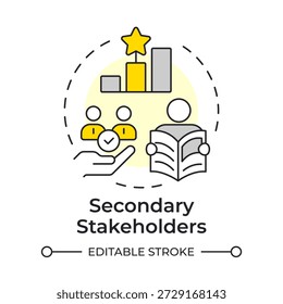 Secondary stakeholders multi color concept icon. Performance review, employee evaluation. Business growth. Round shape line illustration. Abstract idea. Graphic design. Easy to use in booklet