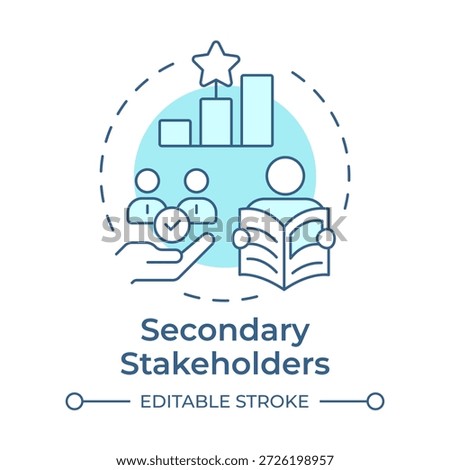 Secondary stakeholders soft blue concept icon. Performance review, employee evaluation. Business growth. Round shape line illustration. Abstract idea. Graphic design. Easy to use in booklet