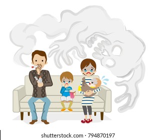 Secondhand Smoke Issue - Cartoon Family