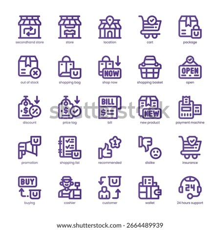 Secondhand Store Icon pack for your website, mobile, presentation, and logo design. Secondhand Store Icon line basic color design. Vector graphics illustration and editable stroke.