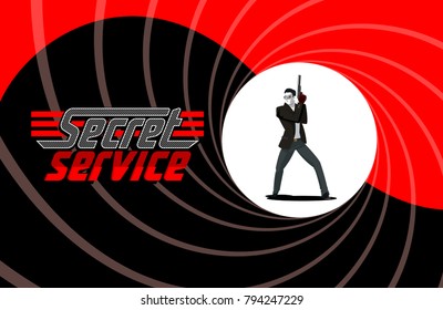 Secret Agent Character. Posing On Camera. 007 Vector Illustration