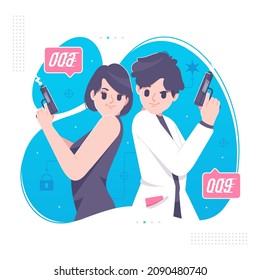 Secret Agent Couple On Mission Illustration