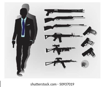 Secret agent with his weapons.