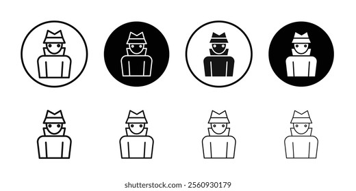 Secret agent icon Flat outline fill set collection