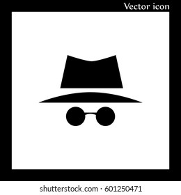 secret agent icon in a hat and glasses