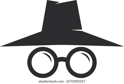 Secret agent icon logo design illustration. Isolated icon of detective hat and glasses.	
