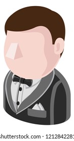 A Secret Agent man in a black bow tie and suit avatar cartoon person icon emoji
