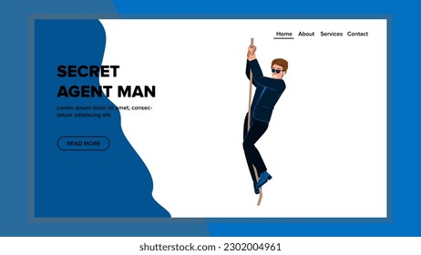 vector de agente secreto. detective de espionaje, negro de persona, seguridad criminal, noir película, agente secreto de arma hombre web plana ilustración de caricatura