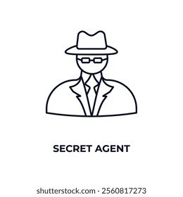 secret agent outline icon. Linear vector from army and military concept. Thin line secret agent icon isolated on white background