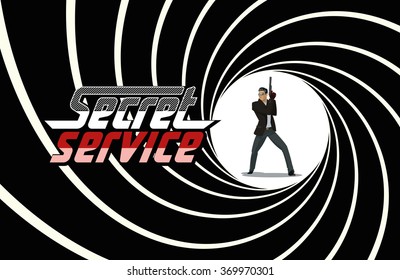 Secret Agent. Posing On Camera. Vector Illustration