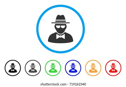 Secret Agent rounded icon. Style is a flat secret agent grey symbol inside light blue circle with black, gray, green, blue, red, orange versions. Vector designed for web and software interfaces.