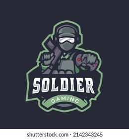 Secret Agent Vector Mascot Logo Design With Modern Illustration Concept Style For Badge, Emblem And Tshirt Printing. Secret Agent Illustration With Machine Gun In Hand.