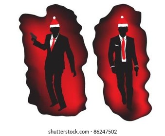 Secret agent with weapon as a "Santa Claus".