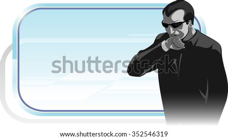 Secret Agent-Spy in the shadows, against blank sign background