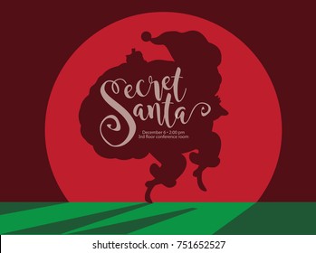 Secret cartoon Santa Claus shadow sneaking in the spotlight to deliver Christmas gifts. EPS 10 vector.