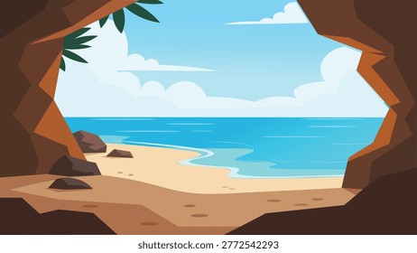 Secret Cave Bali Beach Flat Design Illustration
