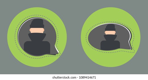 Secret chat icon. Flat style vector illustration with spy agent character.
