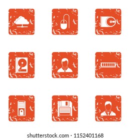 Secret data icons set. Grunge set of 9 secret data vector icons for web isolated on white background