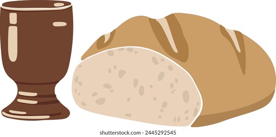 Secret dinner, bread and wine, easter element, boho vector 