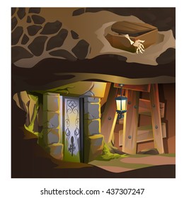 A secret door in the dungeon. Vector.