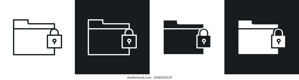 Conjunto de ícones de pasta secreta. Símbolos vetoriais em cores pretas e brancas.