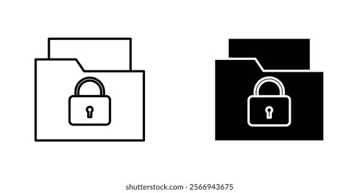 Secret folder icons. black and white vector set.