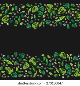 secret garden colorful spring summer floral seasonal messy seamless double horizontal border on dark background