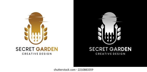 Diseño del logotipo de jardín secreto con concepto creativo, ilustración vectorial
