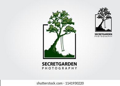 Secret Garden Photography Logo Template. Photo Nature is an images of camera and leaves around it lens.