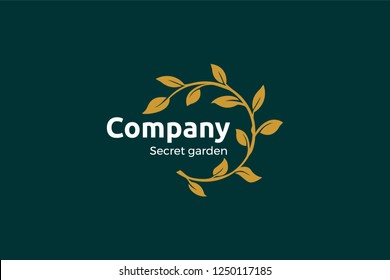 Secret Garden Restaurant With Round Leaves Logo Vector Template Illustration