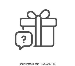 Icono secreto de la línea de regalo. Signo de cuadro presente desconocido. Símbolo del signo de interrogación. Elemento de diseño de calidad. Icono de regalo secreto de estilo lineal. Trazo editable. Vector