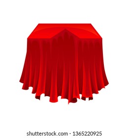 Secret gift under red silk cloth. Vector illustration.