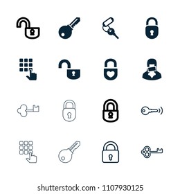 Secret icon. collection of 16 secret filled and outline icons such as key, censored woman, lock, hand on atm, opened lock. editable secret icons for web and mobile.