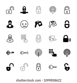 Secret icon. collection of 25 secret filled and outline icons such as key, heart key, censored woman, lock, opened lock, hand on atm. editable secret icons for web and mobile.