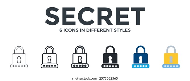 Secret Icon In Different Style Vector Illustration. Designed In Thin Line, Regular Line, Bold Line, Glyph, Color Fill, And Flat Style Can Be Used For Web