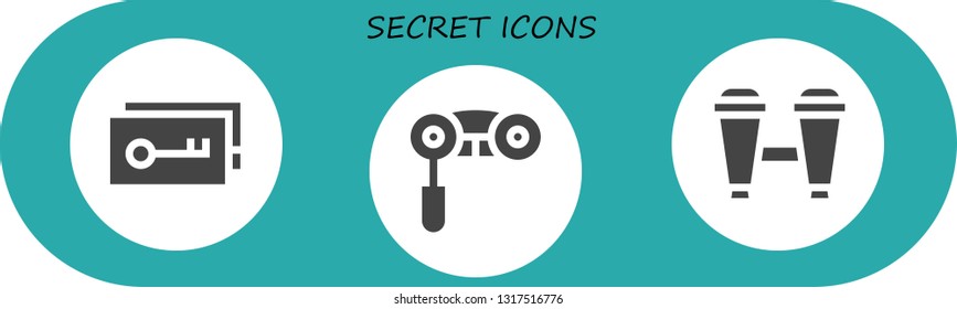 secret icon set. 3 filled secret icons.  Collection Of - Key, Binoculars