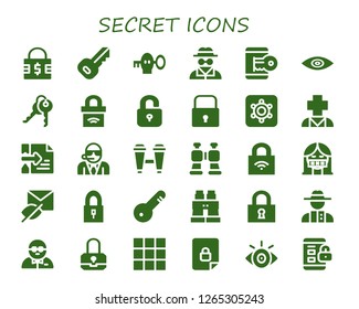  secret icon set. 30 filled secret icons. Simple modern icons about  - Padlock, Key, Invisible man, Hacker, View, Keys, Unlock, Lock, Hidden camera, Psychology, Bodyguard, Binoculars