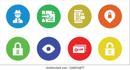 secret icon set. 8 filled secret icons.  Simple modern icons about  - Spy, Lock, Hacker, View, Padlock, Key, Privacy