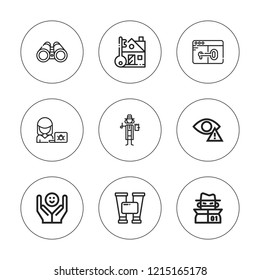 Secret Icon Set. Collection Of 9 Outline Secret Icons With Binoculars, Detective, Hacker, Key, Spy Icons. Editable Icons.