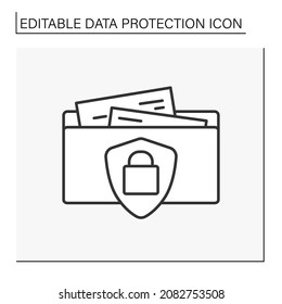 Icono de línea de información secreta. Acceso limitado a bases de datos personales y cartas. Carpetas bloqueadas. Concepto de protección de datos. Ilustración vectorial aislada. Trazo editable