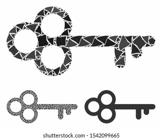 Secret key composition of humpy elements in various sizes and color tints, based on secret key icon. Vector raggy elements are grouped into composition. Secret key icons collage with dotted pattern.